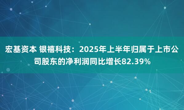宏基资本 银禧科技：2025年上半年归属于上市公司股东的净利润同比增长82.39%